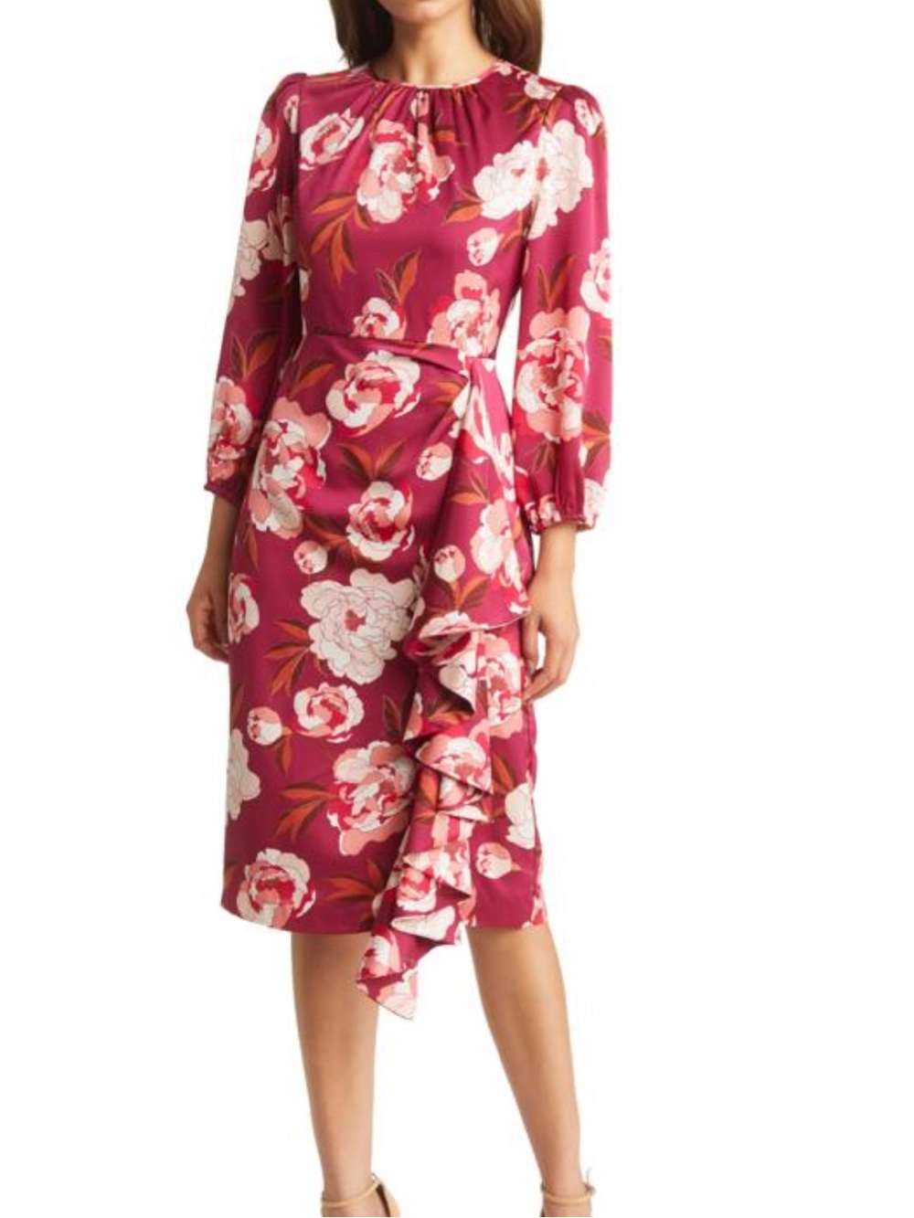 NWT Eliza j Ruffled Floral Sheath Midi Dress SZ 14